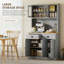 Armoire de cuisine autoportante grise de 71 po de hauteur, huche moderne avec tablettes réglables et grand comptoir gris