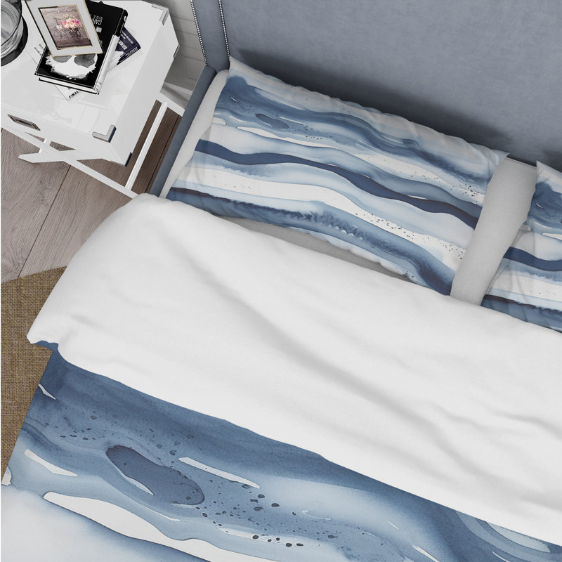 Ensemble de housse de couette Abstract Classic Blue Waves III - Fractals, Housse de couette pour grand lit et 2 taies décor