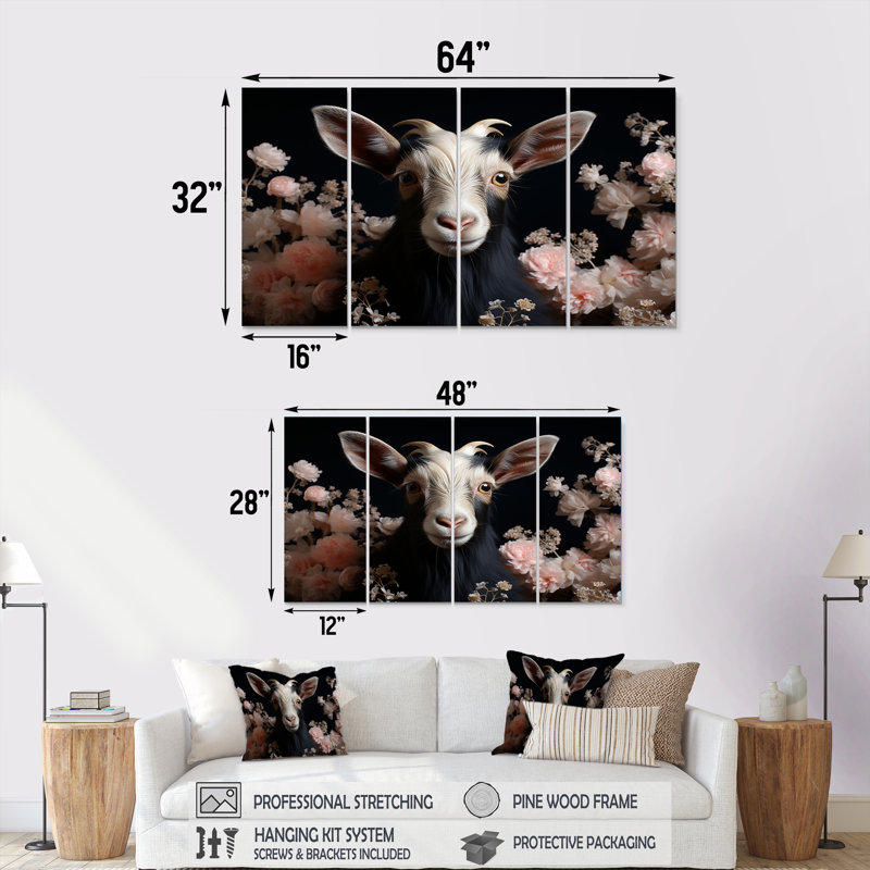 Ensemble de 4 décorations murales blanches et roses, H 32 po x l 64 po