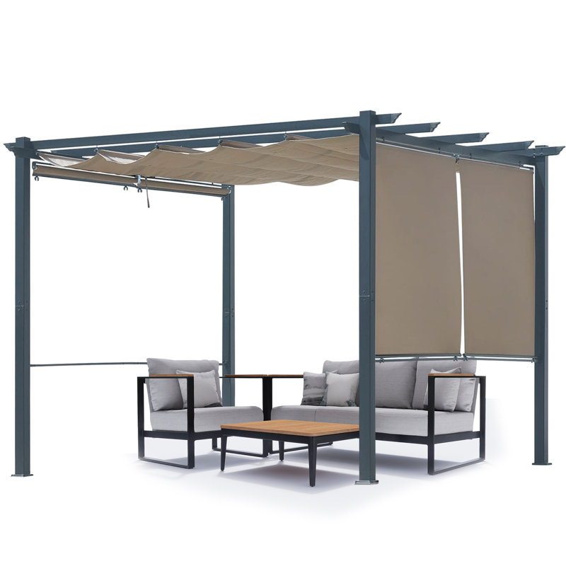 Pergola en aluminium avec auvent Aoodor, Brun, Bordure de jardin x 10 pi,