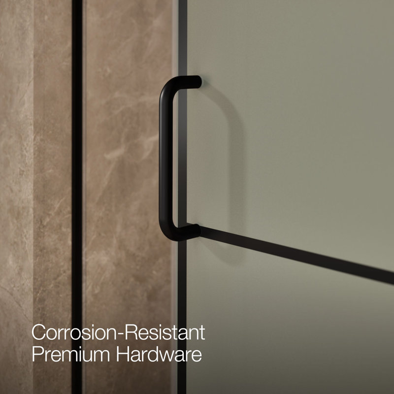 Elate Sliding Bath Door, 56-3/4-In H X 56-1/4 - 59-5/8-In W With Heavy 5/16-In Thick Frosted Glass With Rectangular Grille Pattern