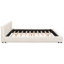 Lit tapissier beige pour une allure de chambre à coucher moderne, grand lit, bonne capacité de charge, lit minimaliste élégant, très grande répartition du poids par lattes