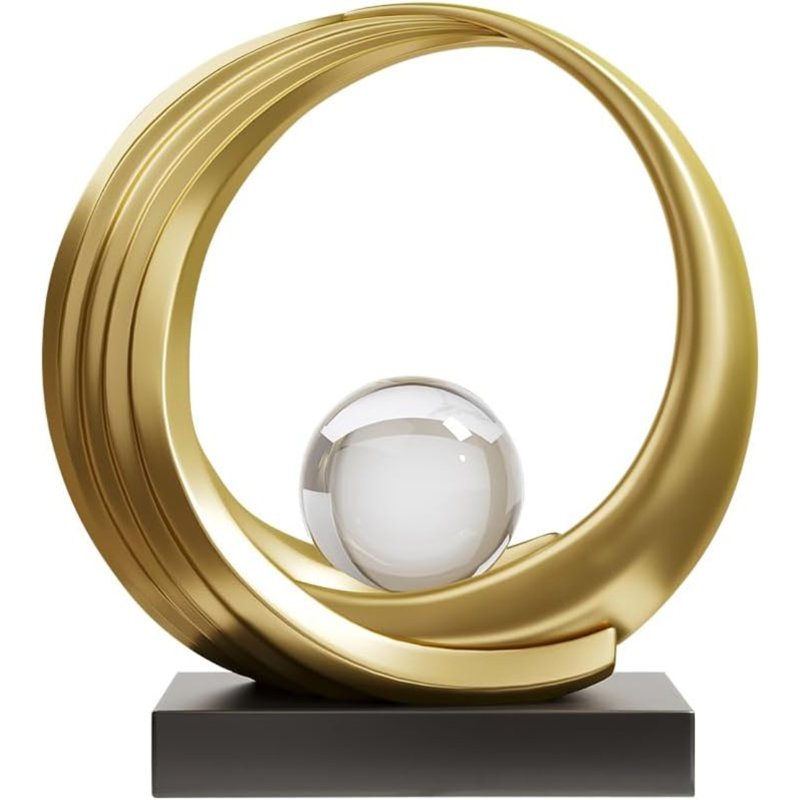 Modern Abstract Golden Circle Crystal Ball Sculpture