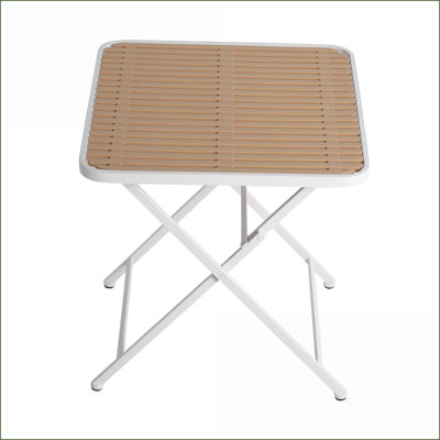 Folding Square Coffee Table with Polypropylene Top & Metal Legs, Easy-Clean for Indoor/Outdoor Use