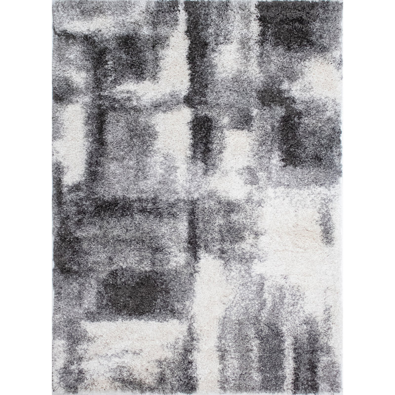 Alban Abstract Shag Charcoal Area Rug, Rectangle 5' x 8'