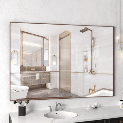 Oversized Rectangle Bathroom Mirror with Removable Tray