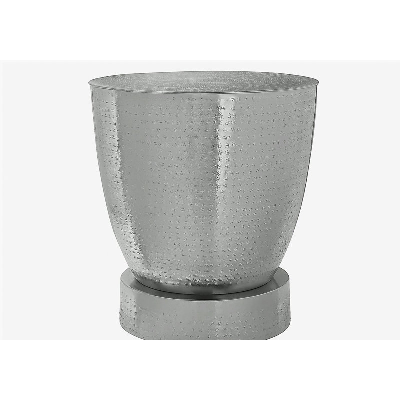 Table d'appoint en forme de tambour, idéale pour le salon, la chambre à coucher, Argent argent