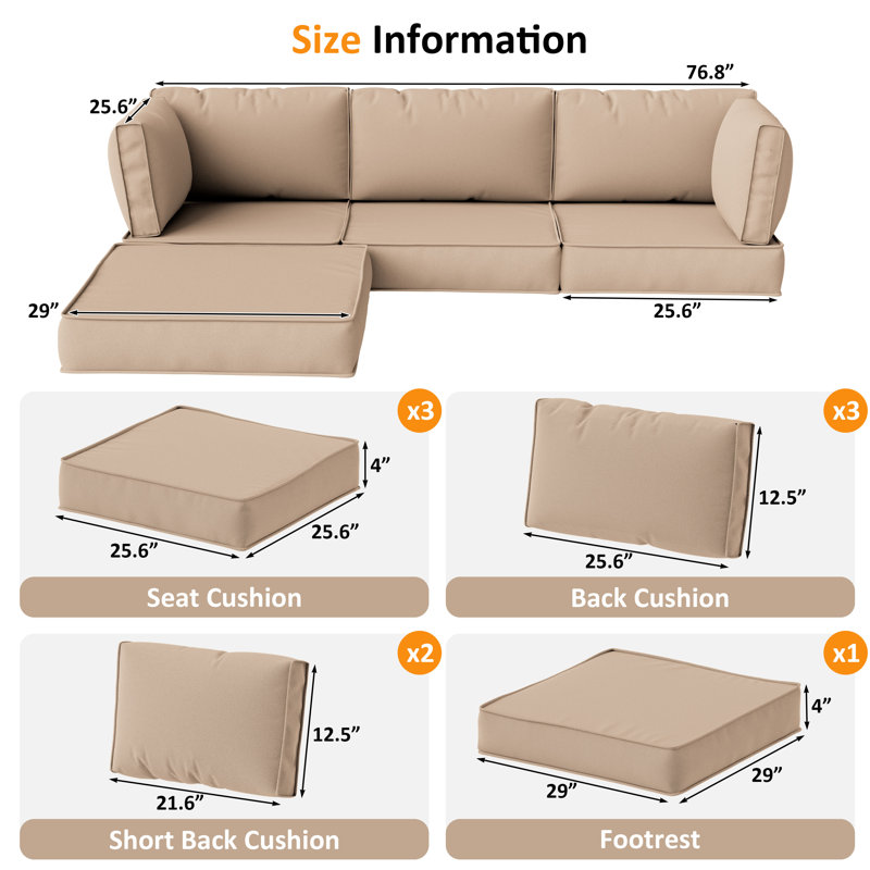 Ensemble de coussins de patio modulaire pour 3 sièges Wynee 9Pcs, Sable