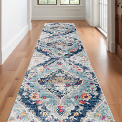 Tapis médaillon bleu et ivoire