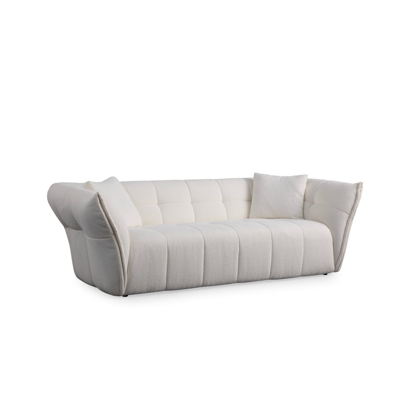 Comfortable 3-Seat Sofa, White Fabric, 94.5 x 41.3 x 29.5 inches | Beech Wood Frame with Chipboard, 100% Polyester Upholstery | Soft Grey Foam & Feather Back Cushions, Perfect for Living Rooms & Family Spaces