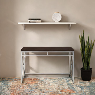 Writing Desk with X-Cross Legs in Classic Brown and Chrome, 47-Inch Rectangular Engineered Wood Top