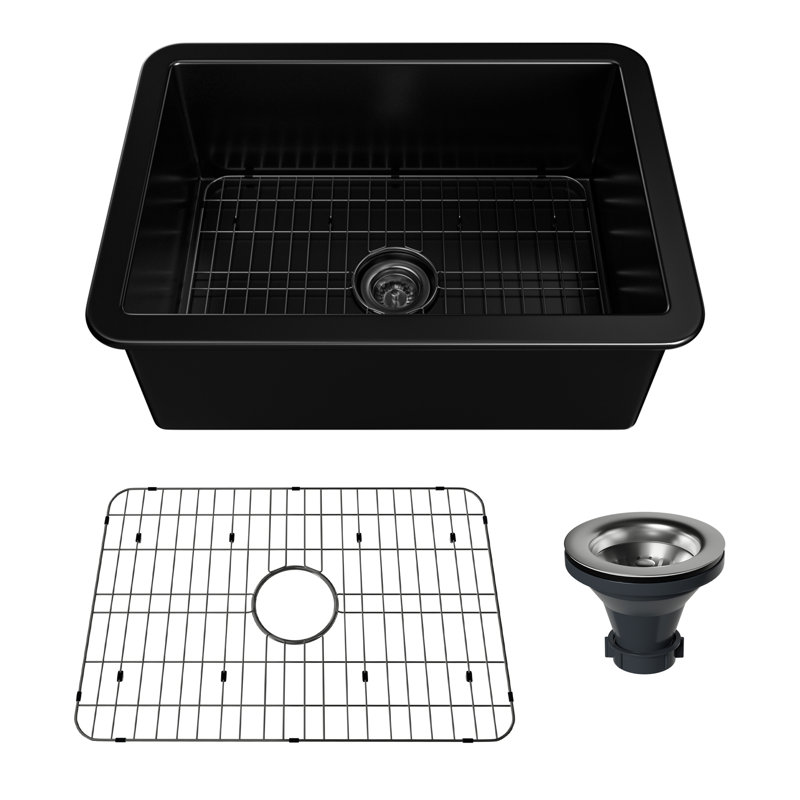 Évier de cuisine encastrable L 27 po x l 19 po avec accessoires, Noir