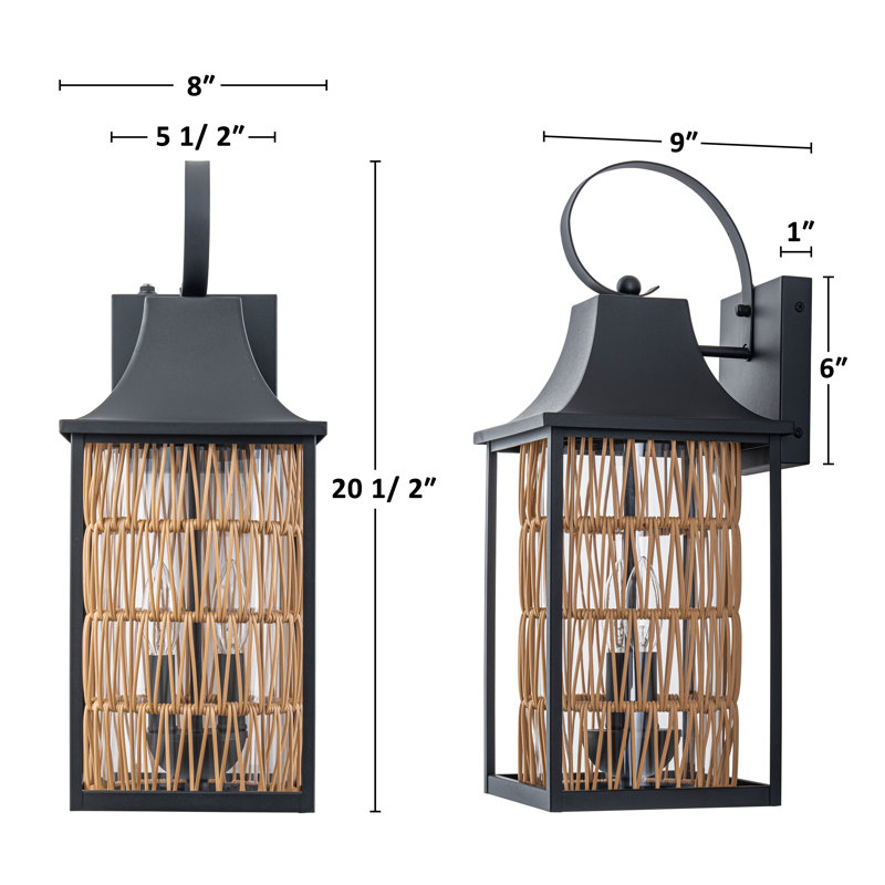 Lanterne murale d'extérieur moderne avec abat-jour en rotin tissé à la main Modern Farmhouse, H 20,5 po x l 8 po x P 9 po