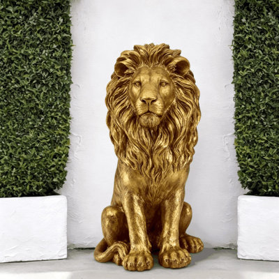 24" Lion Statue, Resin Outdoor Guardian Sculpture, Simulated Animal Decor For Villa, Garden, Park & Resort, Patriotic Independence Day Decoration For Home & Courtyard