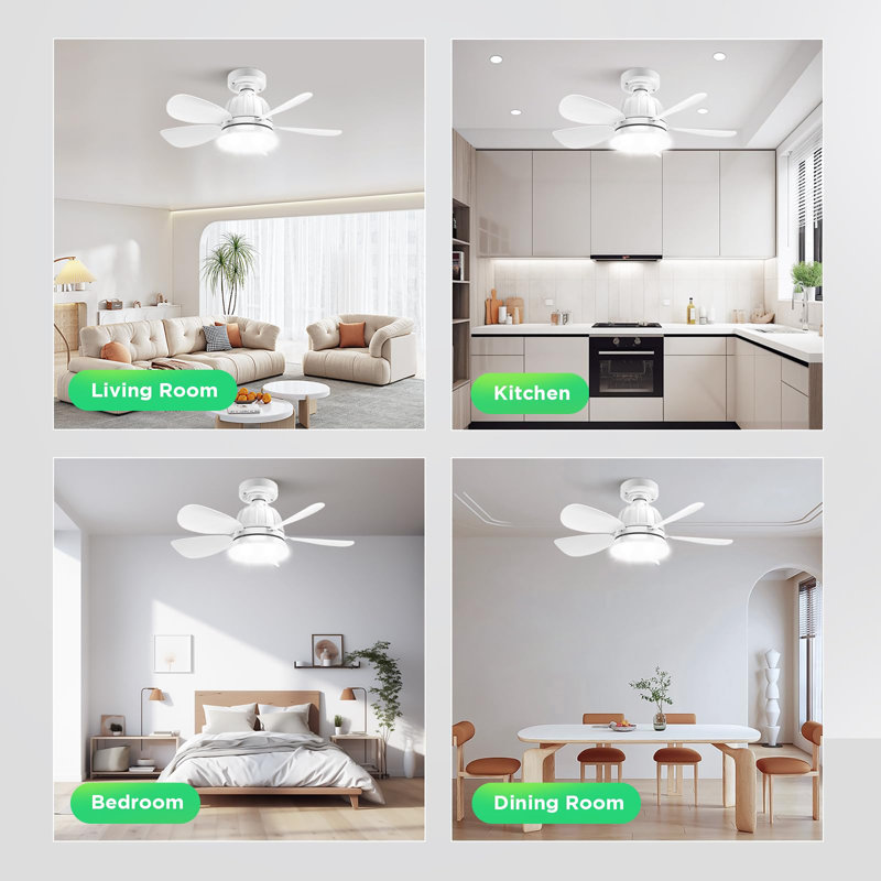 Petit ventilateur de plafond 18 pouces avec lumière et télécommande, Blanc, Blanc