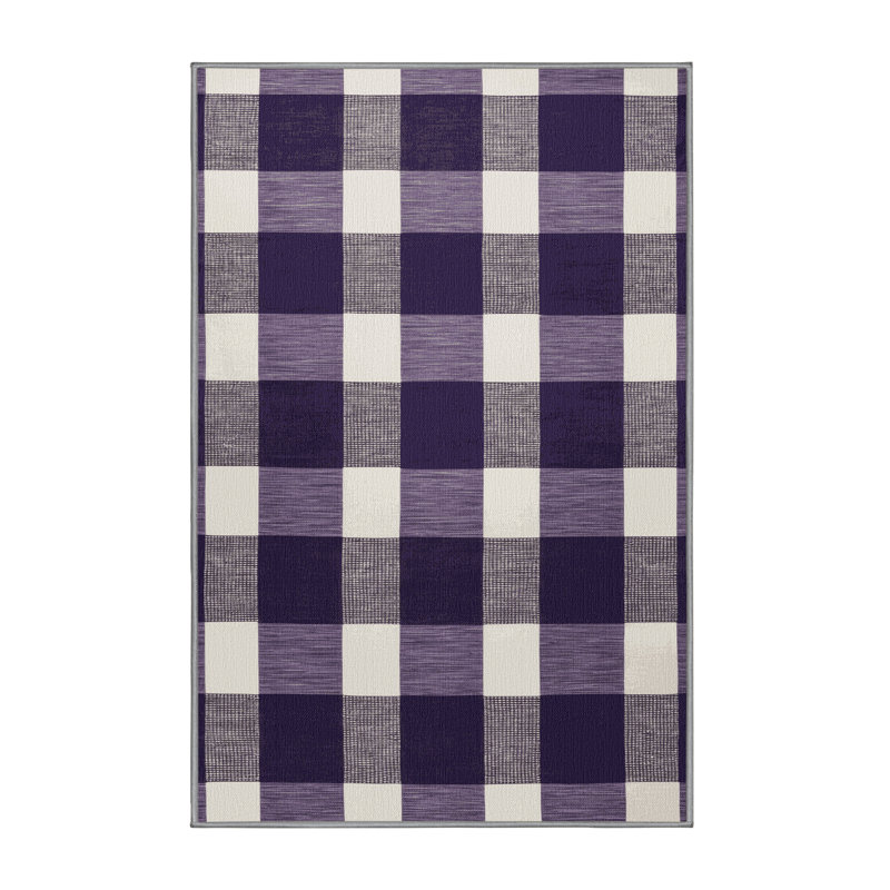 Machine Washable Checkered Purple Area Rug, Rectangle 2' x 3'
