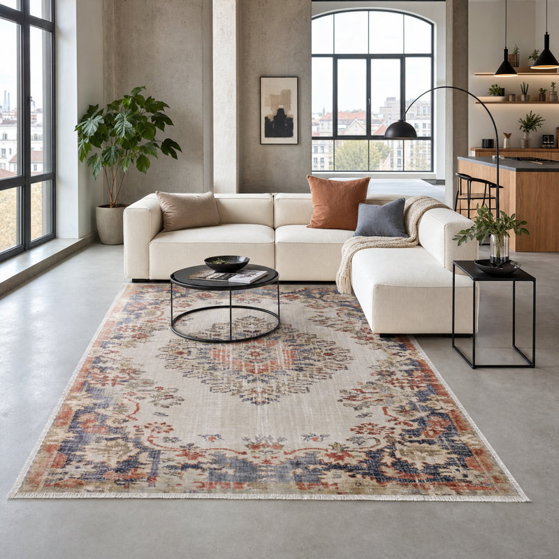 Vintage Look Cotton and Chenille Flatweave Area Rug, 100 x 200 cm