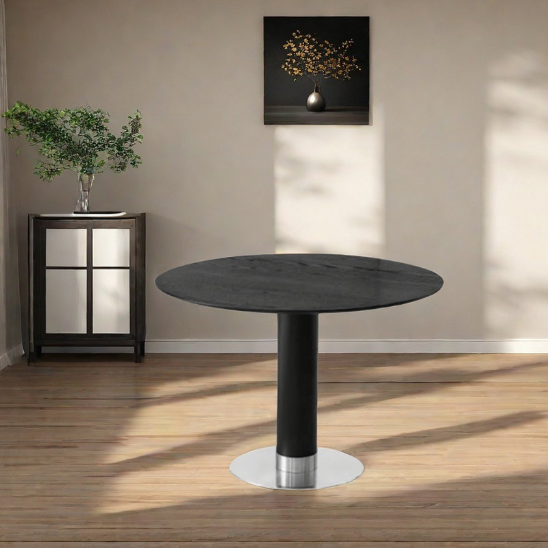 Simple Retro Durable Beautiful Round Dining Table, Black, Black/Silver, 29.52"H x 47.24"L x 47.24"W