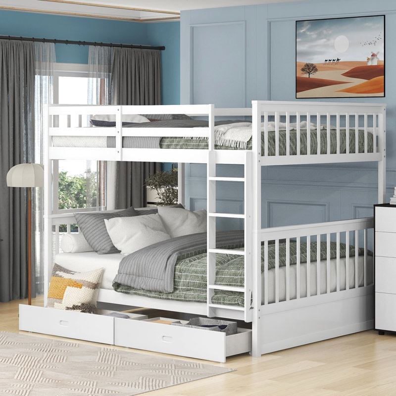 Lit superposé blanc avec rangement et capacité de couchage polyvalente, Blanc