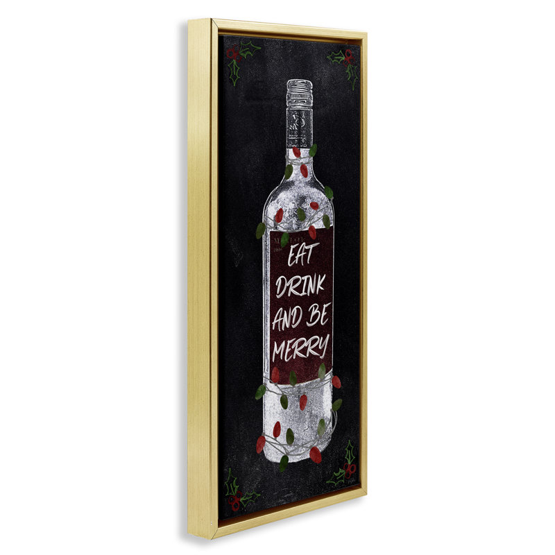 "Eat Drink Be Merry", art mural sur toile par Natalie Carpentieri, Cadre flottant métallique doré, H 31 po x l 15 po