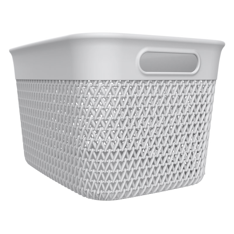 Decorative Storage Basket, Small Plastic Home Organizer, White, 16 qt.