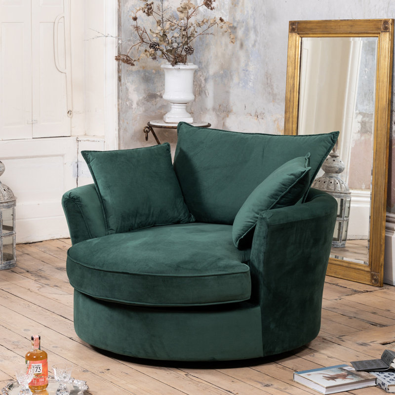 Fayyaz Velvet Swivel Base Cuddle Chair, Green