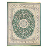 High-Quality Hand-Knotted Dark Green And Beige Area Rug