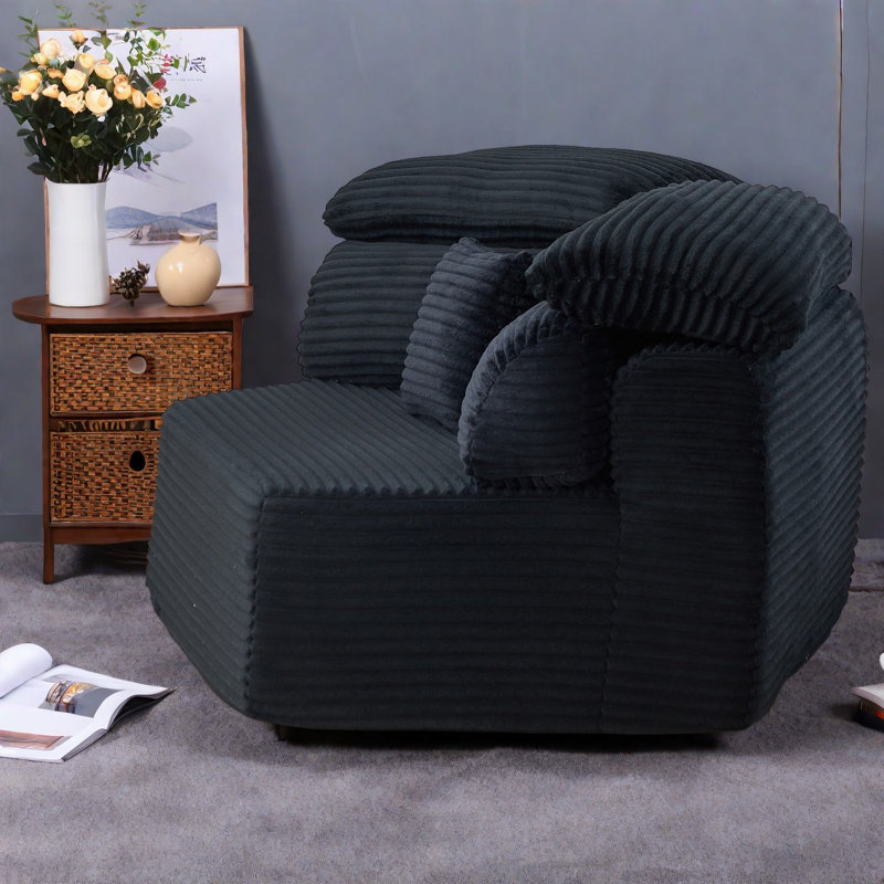 Chaises d'appoint modernes, chaise longue en velours côtelé noir 53 pouces pour la maison