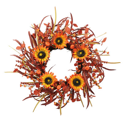 Artificial Sunflower Fall Wreath With Orange Accents