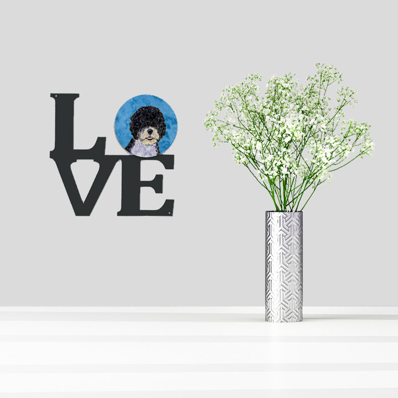Décoration murale en métal Love, Bleu, Chien d'eau portugais