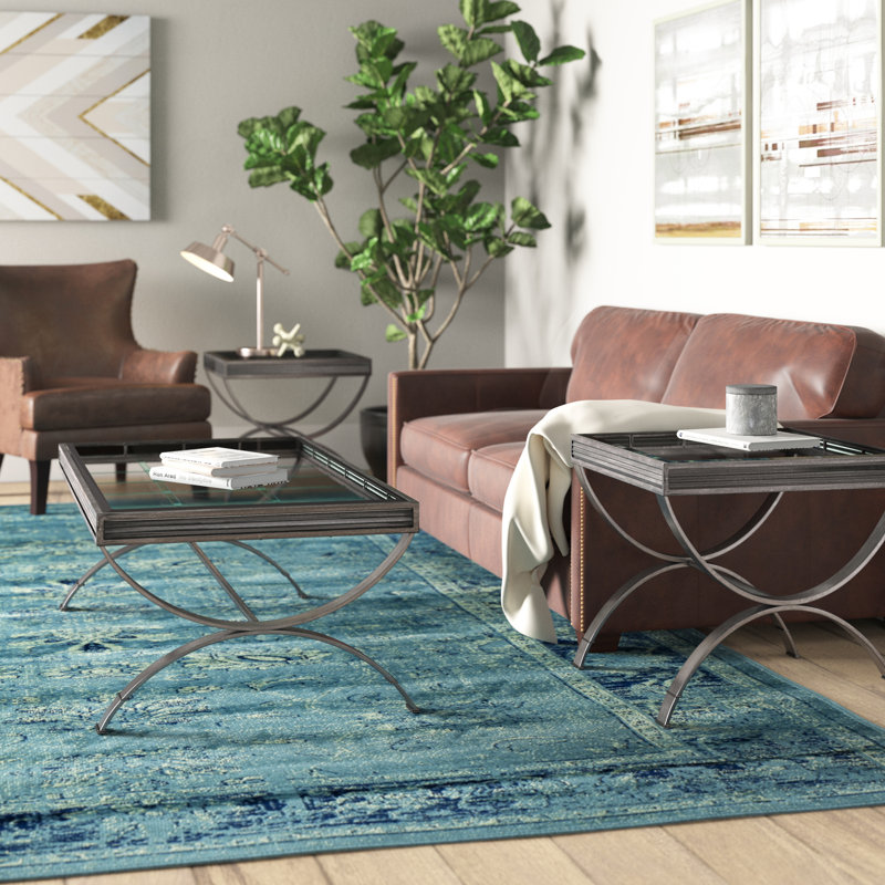 Meghans 3 - Piece Glass Top Living Room Table Set, Brushed Nickel