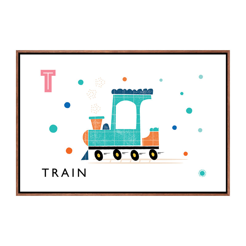 «T Is for Train» - Impression, Pas de tapis, Toile avec cadre brun, H 18 po x l 26 po x P 1,5 po