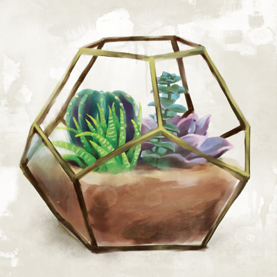 Succulent Terrarium - Wrapped Canvas Painting