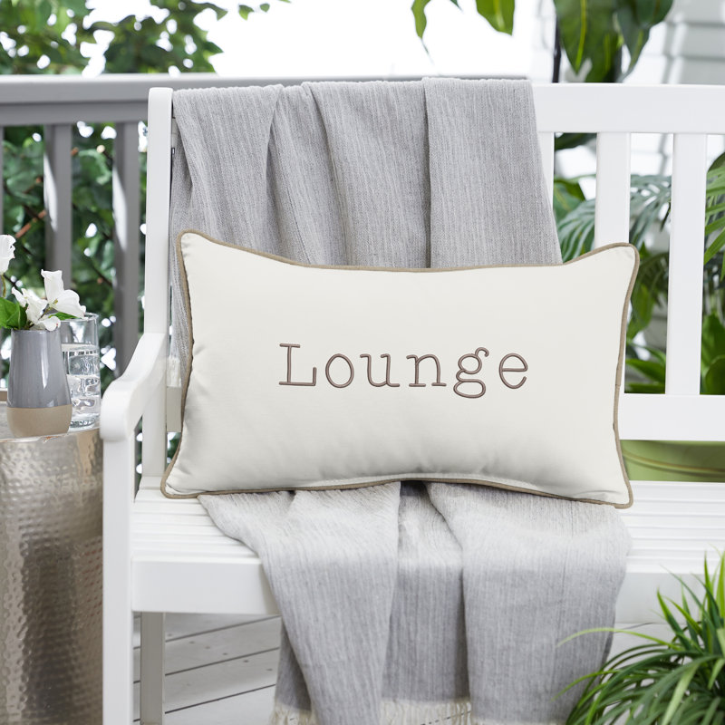  Indoor/Outdoor Lumbar Embroidered Pillow Lounge Sunbrella Pillow, Canvas Natural