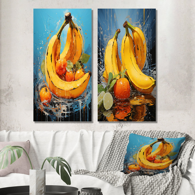 Ensemble de 2 décorations murales en métal Banana, H 28 po x l 24 po