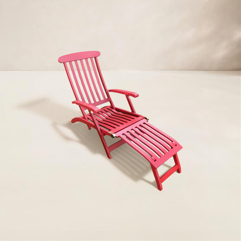 Danika Outdoor Acacia Wood Chaise Lounge, Barn Red