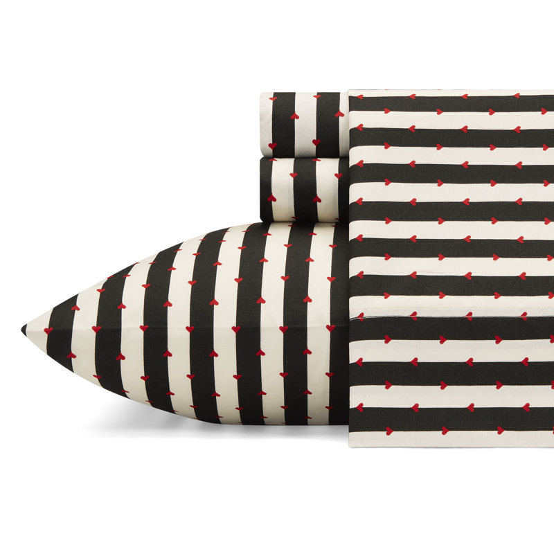 Betsey Johnson Printed Novelty Sheet Sets, Twin XL Sheet Set with 1 Standard Pillowcase, Wonderland Stripe Black