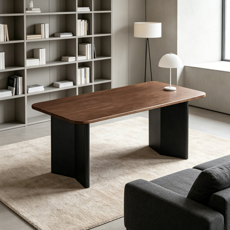 Durable Walnut Solid Wood Rectangular Desk, 29.92" H x 70.86" W x 35.43" D