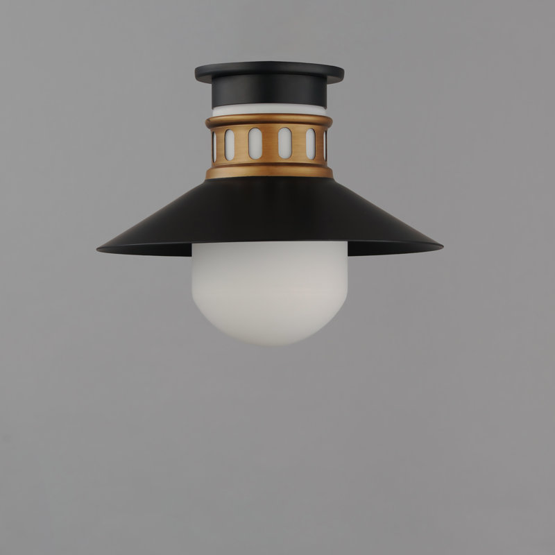 12'' W 1 - Bulb Outdoor Semi Flush Mount, Black/Antique Brass