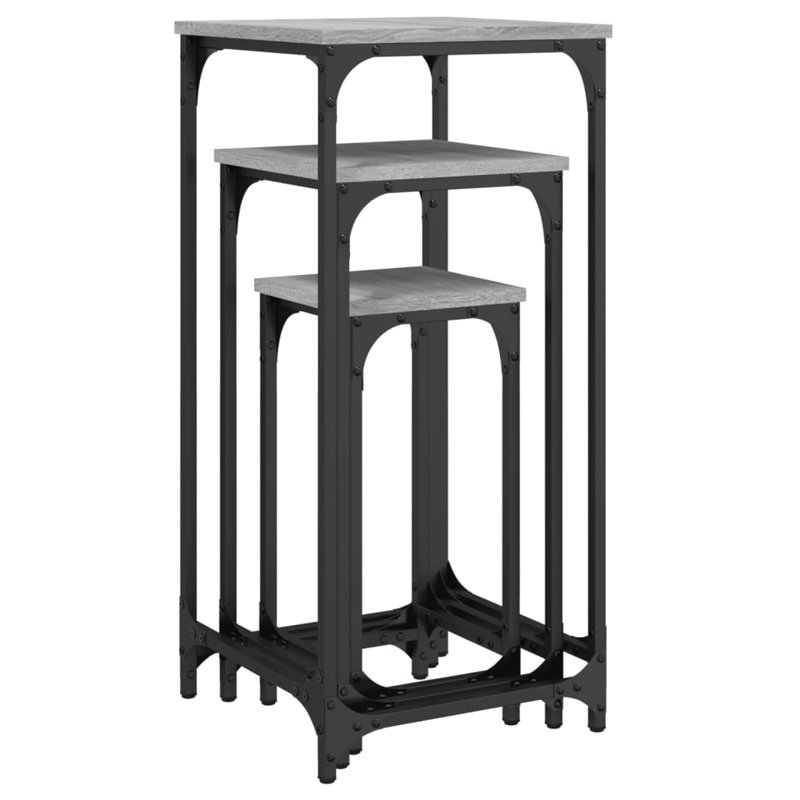 vidaXL Nesting Side Tables End Table Living Room Set of 3 Engineered Wood, Grey Sonoma