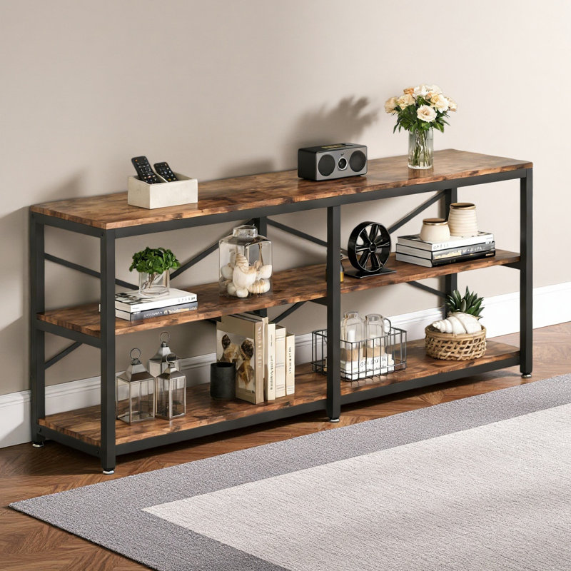Canapé rustique de style campagnard, table de vestibule à 3 niveaux, console, meuble télé, bibliothèque