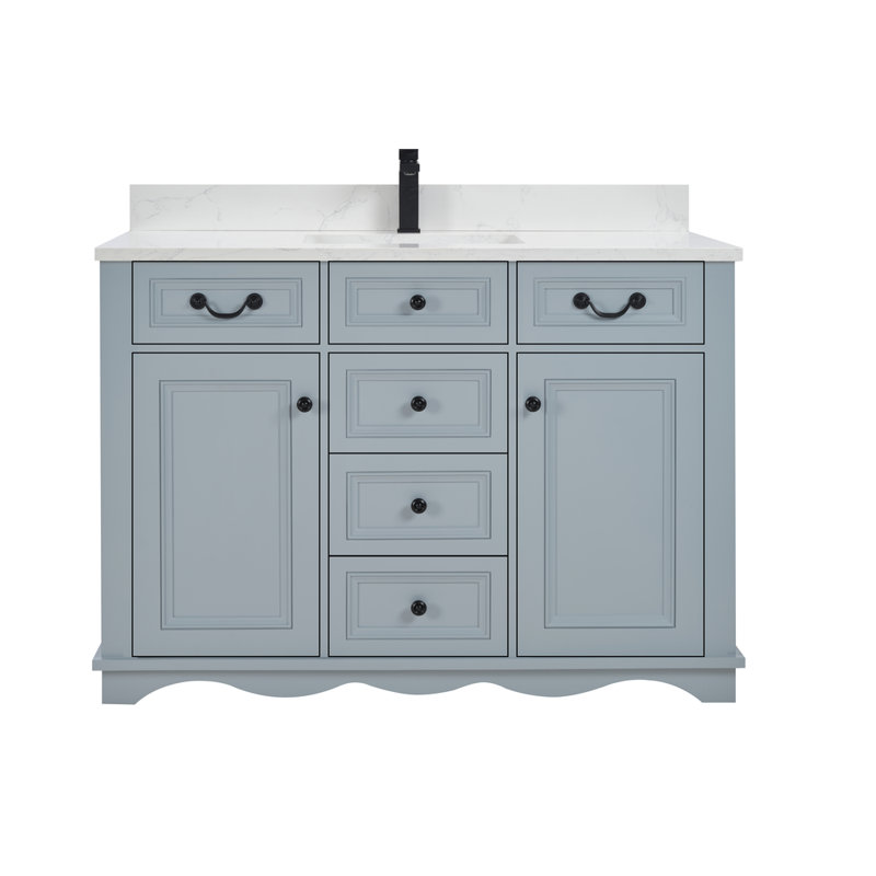 48" Solid Wood Single Bathroom Vanity with 1" Engineered Marble Top, Cadet