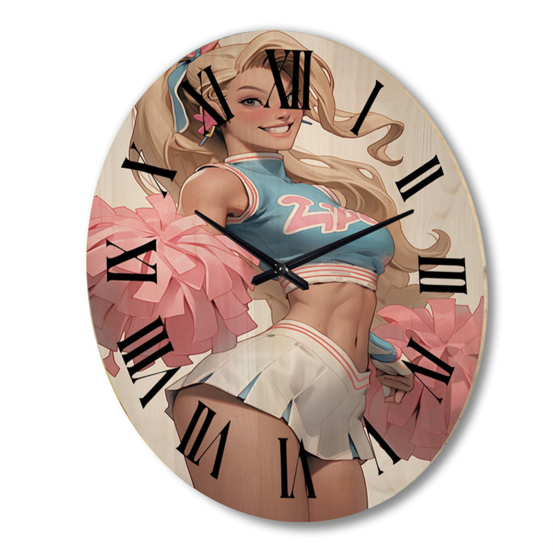 Playful Dancing Cheerleader III - Woman Flapper Oversized Wood Wall Clock, Très grand