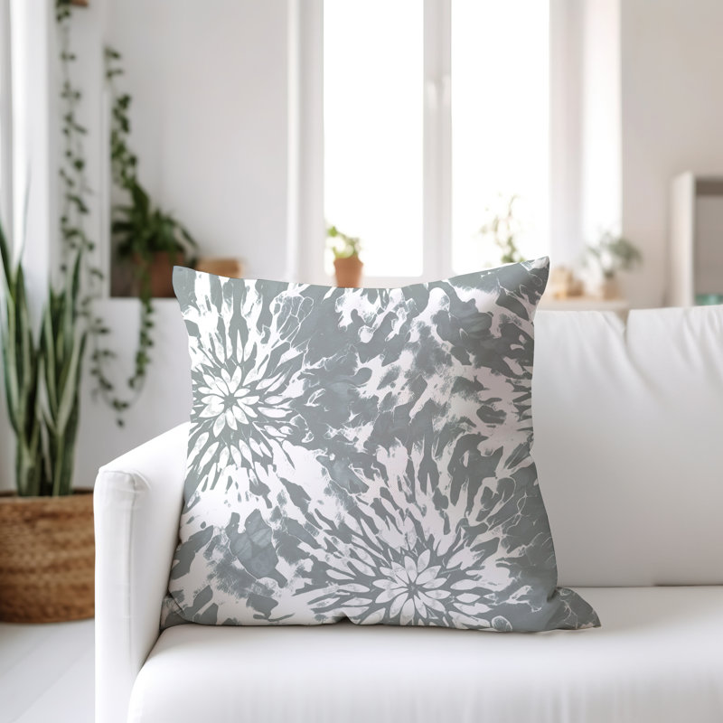 Coussin décoratif réversible en polyester filé Lorcan, Gris / Blanc, Carré H 17 po x l 17 po