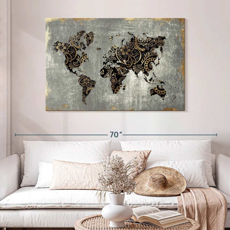 Aliaz Gold World Map, 32" H x 48" W