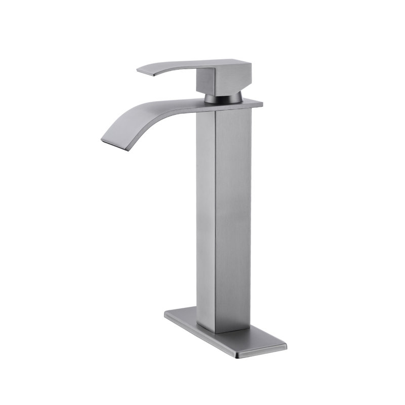 Robinet de lavabo pour salle de bain à poignée simple Waterfall Spout, Nickel brossé