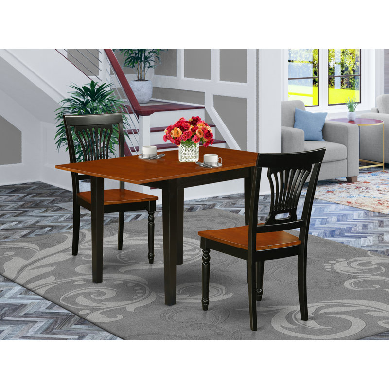 L'ensemble de 3 tables de salle à manger modernes comprend une table rectangulaire en bois avec Dropleaf et 2 chaises de cuisine, noir et cerise