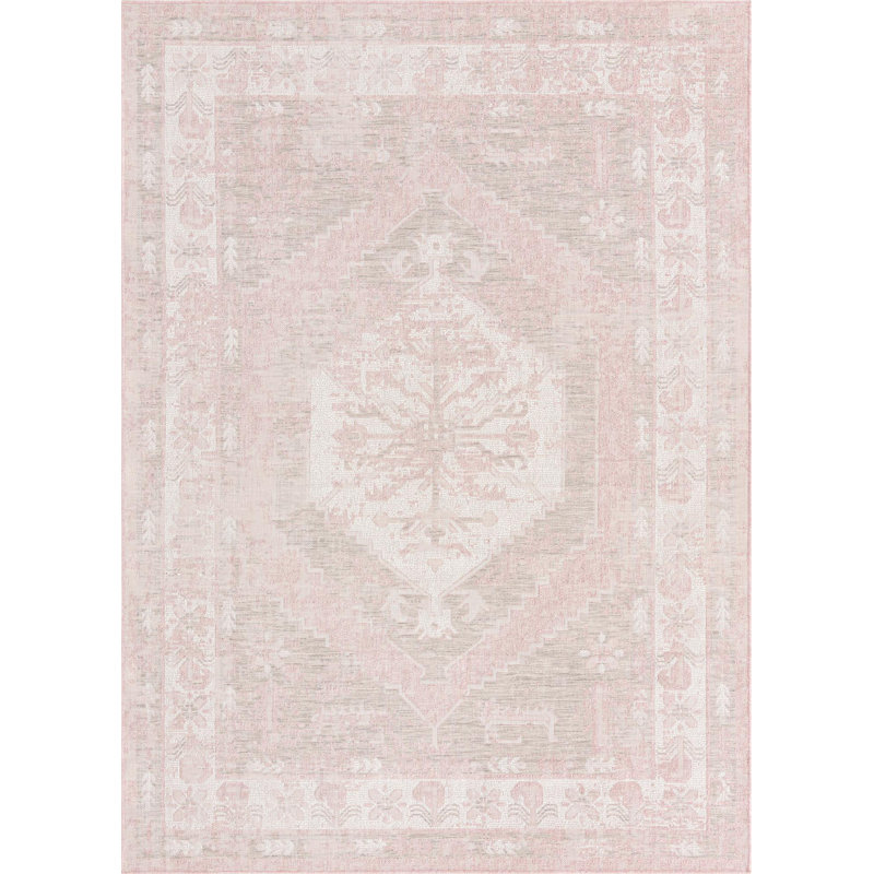 Outdoor Nile Area Rug Pink Color, Rectangle 7' x 10'