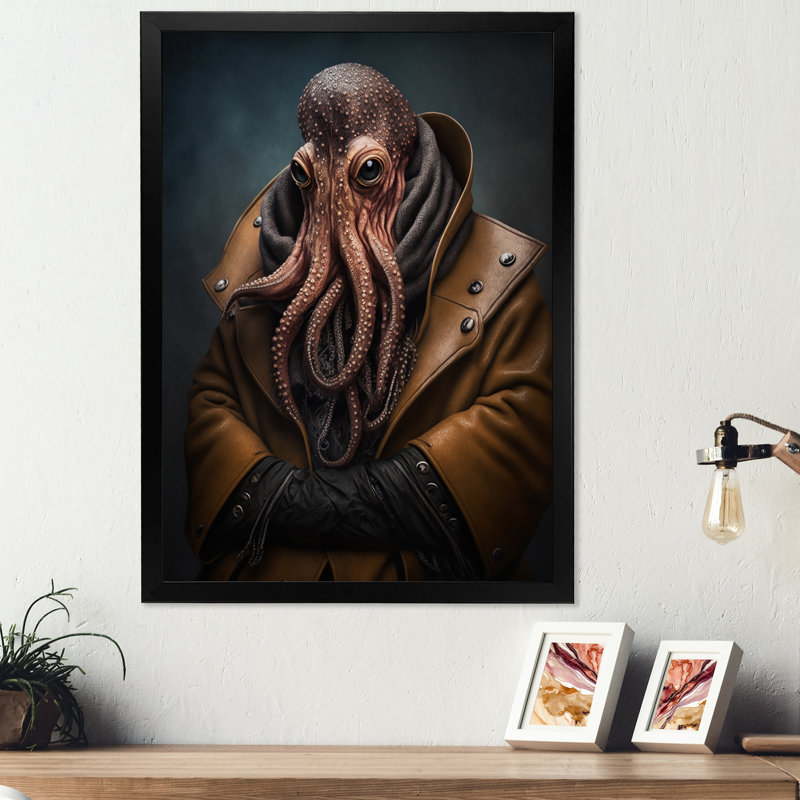 «Anthropomorphic Of Octopus Portrait I», art mural sur toile, L 12 po x H 20 po, Toile avec cadre photo noir