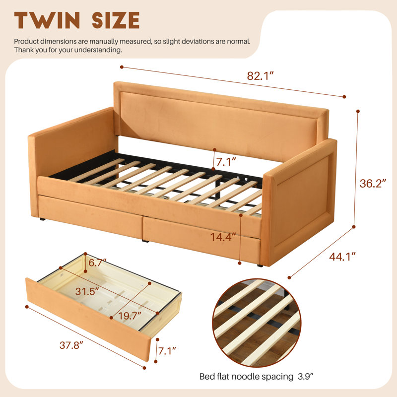 Upholstered Daybed with Storage Drawers | Multi-Functional Sofa Bed | Modern Minimalist Design for Living Room or Guest Space